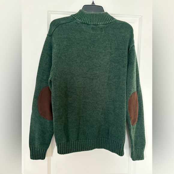 Chaps Sweater L green Button Collar Elbow Patch Preppy Pullover old money golf - Picture 6 of 7